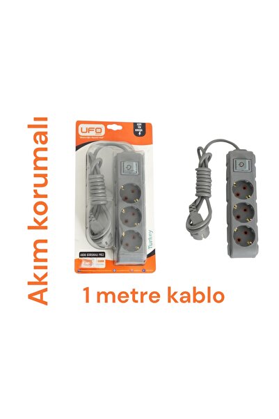 UFO Akım korumalı seyyar grup priz kablolu topraklı 0.50 cm (Gri renk ) 3500 ...