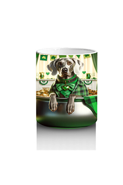 Wisdom Rain St. Patrick Themed Golden Weimaraner Dog on a Trophy – Green Sparkle Trophy Design