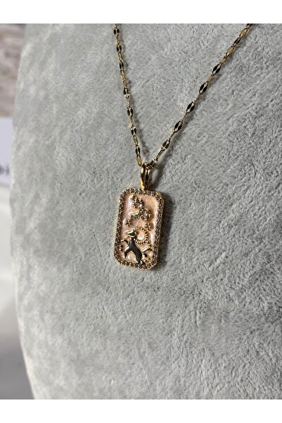 Uzak Işıklar قلادة من الفولاذ برج الجدي بحجر الزركون باللون الذهبي