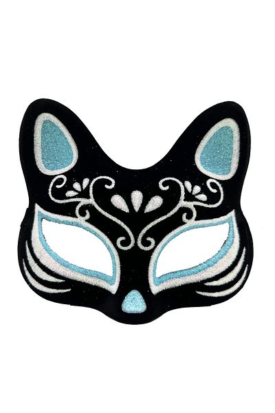 PRATİKOBA Black Color Suede Coating Silver Blue Glitter Cat Mask 17x14 Cm