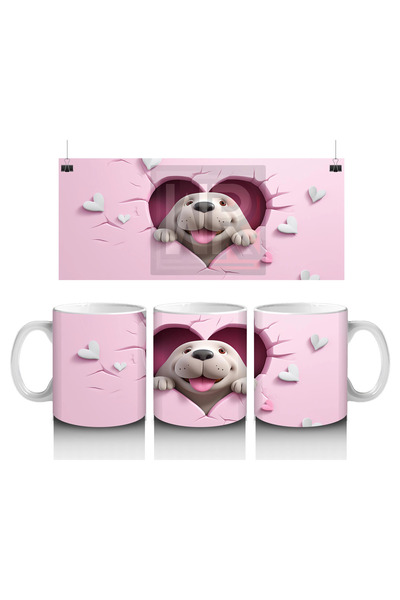 Wisdom Rain كلب أبيض لطيف ينظر من خلال الأرضية المتشققة على شكل قلب - كوب قهو...