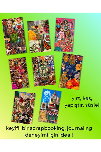 merccuri crafts Mexican Set of 8 Patterned Paper (Back Adhesive) - Sticker, Label for Journaling, Scrapbooking