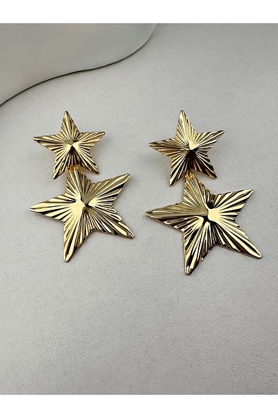 luxyansımalar Gold Light Big Star Earrings