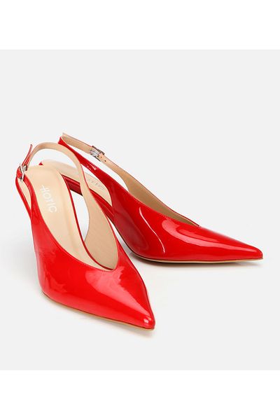Hotiç Women's Patent Leather Red Open Back Stiletto