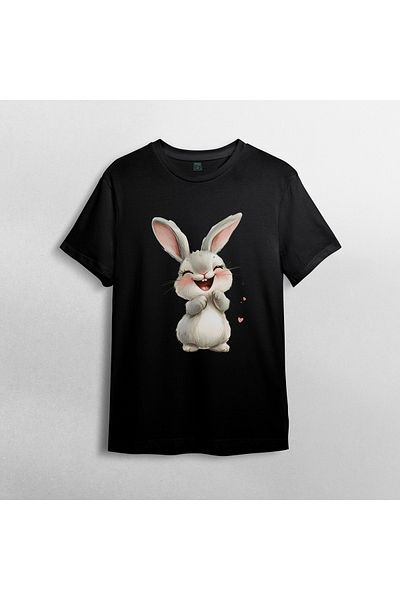 Pixxa Cute Rabbit Unisex 100% Cotton Crew Neck T-Shirt Model 2