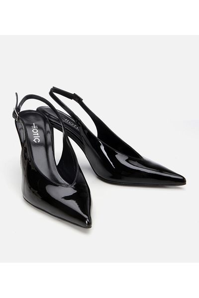 Hotiç Women's Patent Leather Black Open Back Stiletto