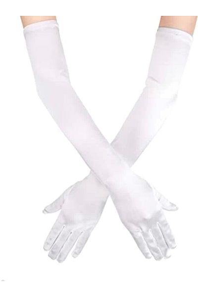 PRATİKOBA White Color Elbow Long Fabric Gloves 40 Cm