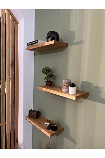AHŞAP ÖTESİ 3'lü Duvar Rafı Seti – Doğal Ahşap Dekoratif Raflar (GİZLİ BAĞLAN...