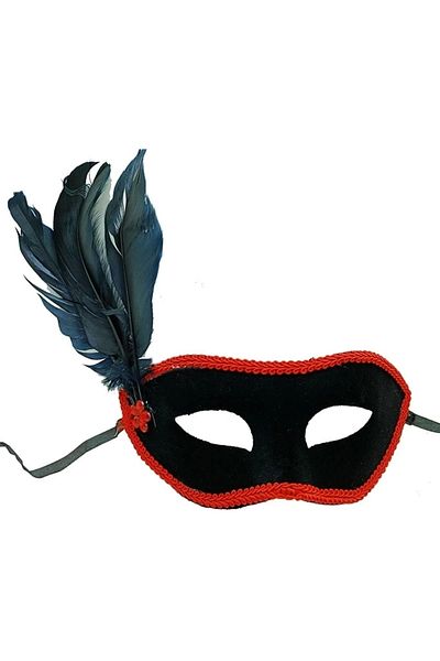 PRATİKOBA Black Color Side Feather Black Suede Covered Party Prom Mask 21x20 Cm