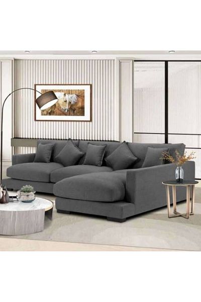 BIZ NAS Gray Velvet Sofa with Swedish Wood