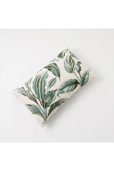 Boutique Blanche rectangular cotton pillow with leaves embroidery, green 45*35*15cm