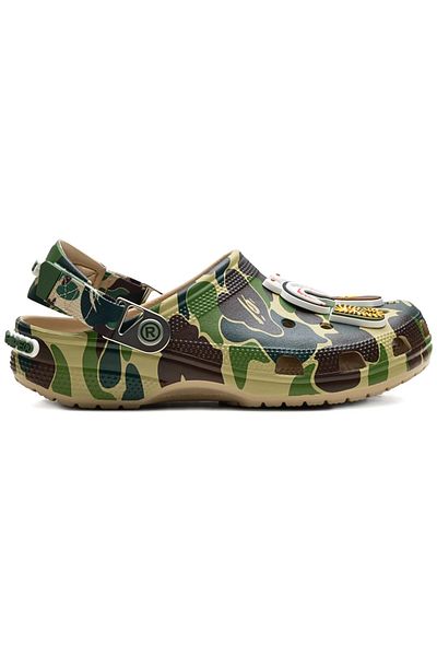 Crocs x Bape Classic "Chai" Clogs, Moss Green Camouflage, Rubber Sole