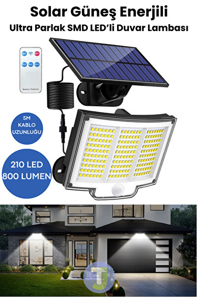 Technojet 220 LED Solar Duvar Lambası – 5mt Kablo, Kumandalı, 3 Modlu, IP65 B...