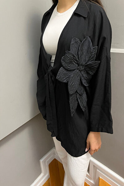 VıoShıne Kadın Çiçek Bronşlu Kuşaklı Modal Kimono