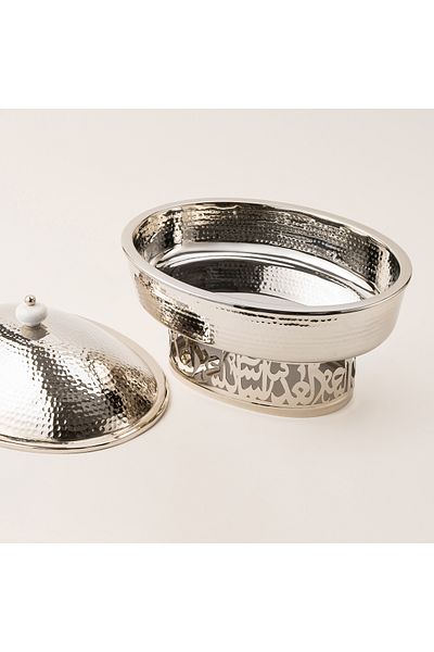 LA MESA silver oval food server with stand 38*28*30 Cm