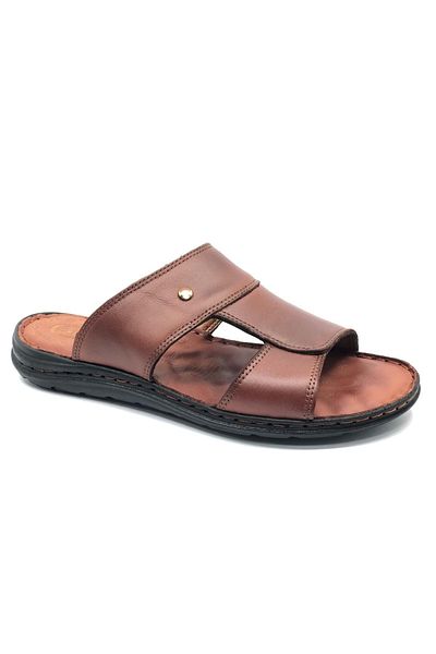 Kocamanlar Ayakkabı Soldier 1928-25 100% Genuine Leather Men's Full Orthopedic Slippers Taba