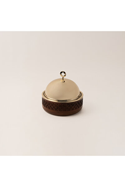 LA MESA حامل طعام كبير باللون الذهبي المعدني سعة 3 لتر