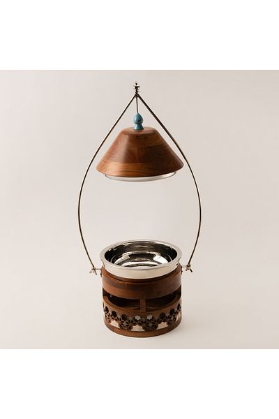 LA MESA wooden chafing dish in silver metal 3 L
