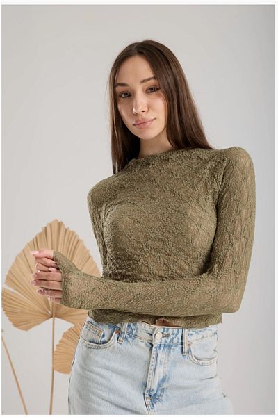 Nura Francy Women's Trend Lace Long Sleeve Extra Flexible Bluz Crop