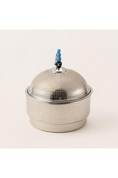 LA MESA silver metal food server with stand 11*11*27 Cm