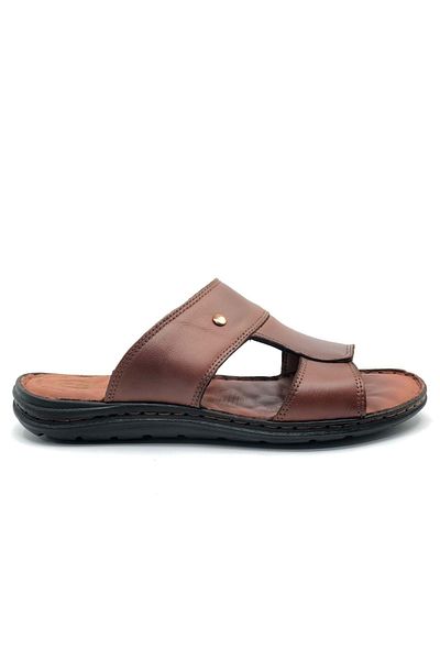 Kocamanlar Ayakkabı Soldier 1928-25 100% Genuine Leather Men's Full Orthopedic Slippers Taba