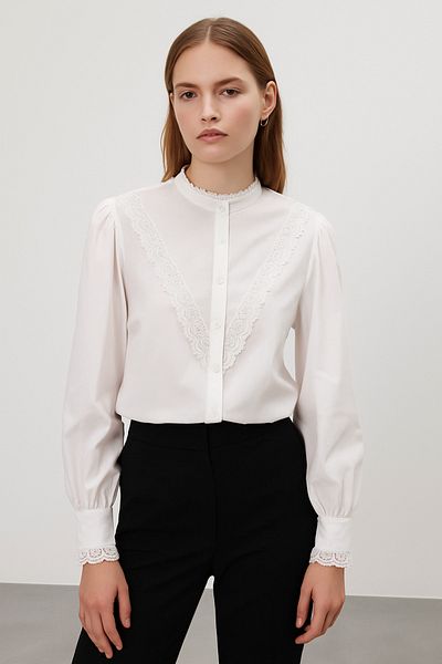 Noi Belis Cămașă cu croiala normală cu detaliu din dantelă albă SS25GO0007