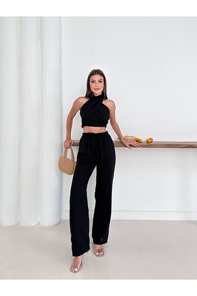 Belle Perre Women's Linen Blouse Lace-Up Trousers Double Suit