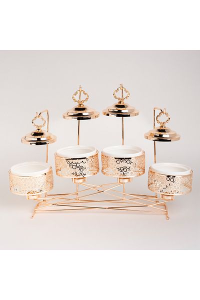 LA MESA 4 pieces Round Food Warmer Set With Candle Stand Gold 5"