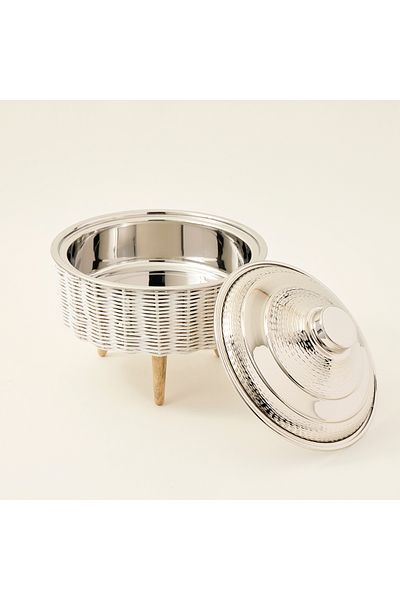 LA MESA Bamboo Food Pot 3Ltr With Wood Stand Silver Lid