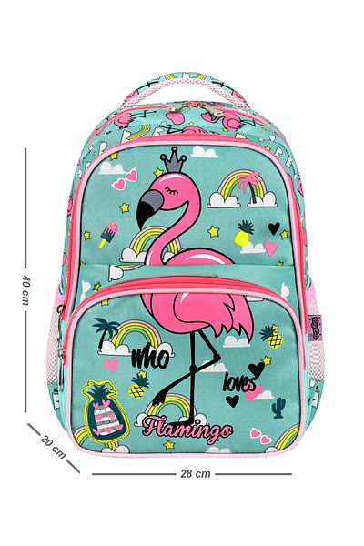 QL ACCESSORY Flamingo Printed Licensed Set of 3 Primary School Bags Thermal Bag Set with Nutrition and Pen Holder