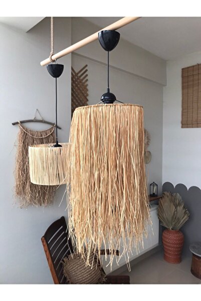 Genel Markalar Bohem Püsküllü Rafya Avize, şık ve doğal dekoratif aydınlatma ...