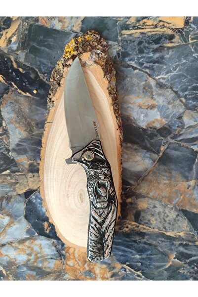 empressnaturalstone ONYX Çakı – Aslan Motifli Gümüş, İçten Kilitli, Kemer Kli...