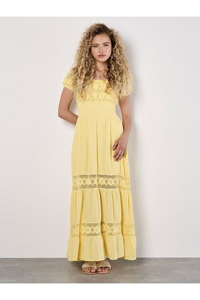 Apricot Spitzen-Milchmädchen-Maxikleid