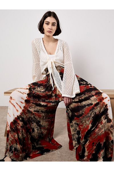 Apricot Tie-dye-palazzo-hose Mit Struktur