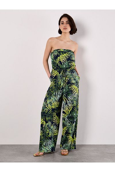 Apricot Jumpsuit Mit Weitem Bein Und Blattmuster