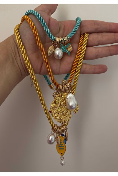 FASHİON JEWELRY قلادة من الحبل ذات علامة تجارية مكونة من 3 قطع من Season Tren...