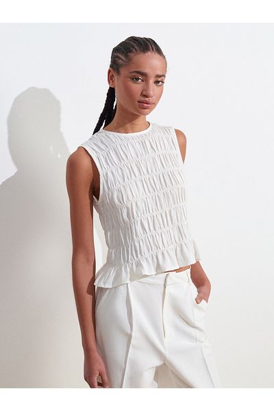 Dilvin 50845 Sleeveless Crop Blouse