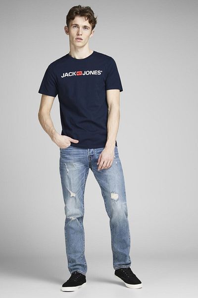 Jack & Jones Λογότυπο Tricou JACK & JONES Corp - 12137126-Μπλε Μπλέιζερ Στενής Γραφής