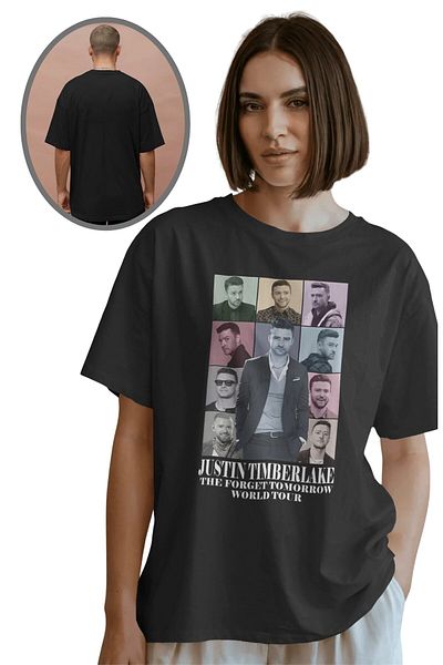 Fuddy Moda Tricou supradimensionat Justin Timberlake scris, tricou unisex cu decolteu rotund cu imprimeu Timberlake