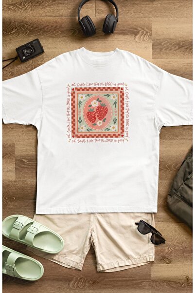 Fuddy Moda Μπλουζάκι με μοτίβο φράουλα με μοτίβο υπερμεγέθους, μπλουζάκι με κ...