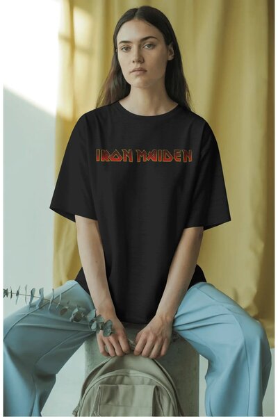 Fuddy Moda Oversize Manaus Amazonas Back Printed T-Shirt, Unisex Iron Maiden Themed Crew Neck T-Shirt