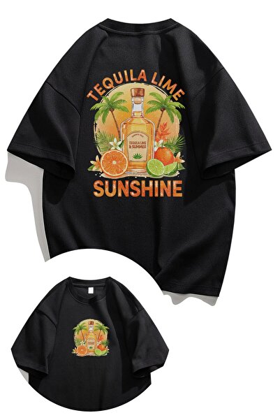 Fuddy Moda تي شيرت كبير الحجم مطبوع عليه Tequila Lime Sunshine Back، تي شيرت ...