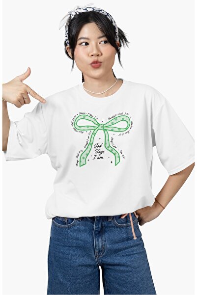 Fuddy Moda Μπλουζάκι με στάμπα με πράσινη κορδέλα Oversize, μπλουζάκι με γιακ...