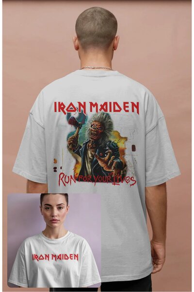 Fuddy Moda Μπλουζάκι με στάμπα στην πλάτη Iron Maiden Oversize, Unisex Run Fo...