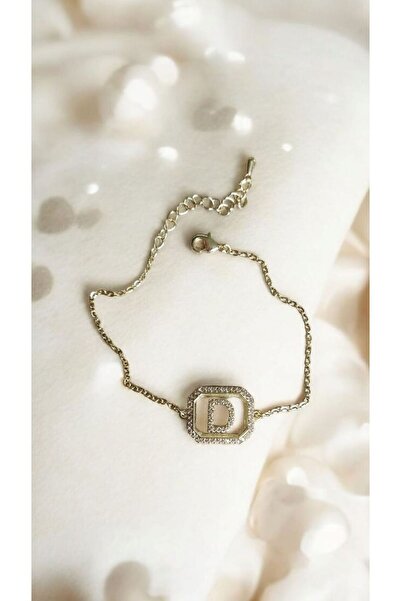 AKSESUARIM Women's Zircon Stone Square Steel Letter Bracelet
