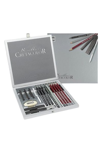 CretaColor Silver Box Premium Sketch Set Wooden Box 17 Pieces