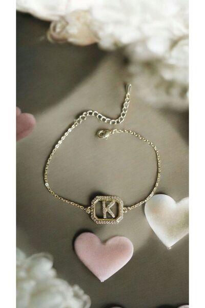 AKSESUARIM Women's Zircon Stone Square Steel Letter Bracelet