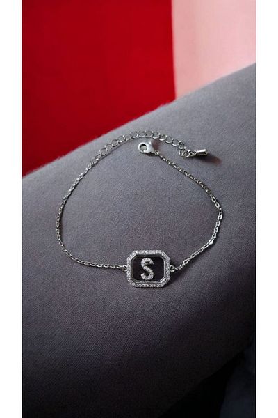 AKSESUARIM Women's Zircon Stone Square Steel Letter Bracelet