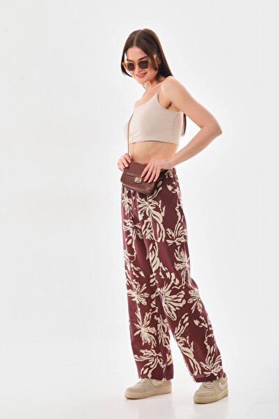 Polologin Butik Παντελόνι από βισκόζη με άνετη εφαρμογή και σχέδιο φύλλων