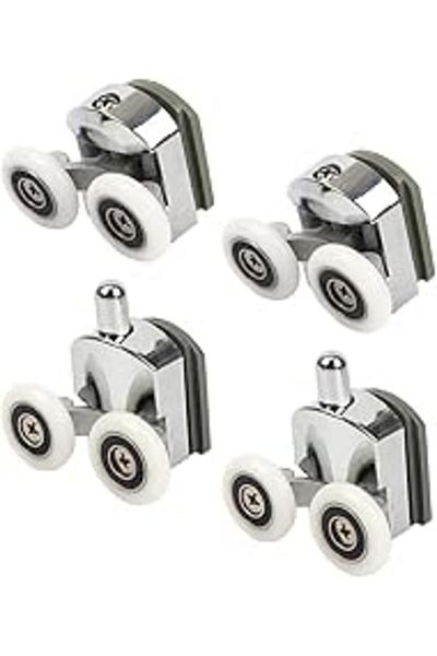 NETWORK ART Shower Cabin Caster Set,4 Pieces Chrome Bathroom Wheels,Wheel Set Compatible with All Shower Cabins Set 2